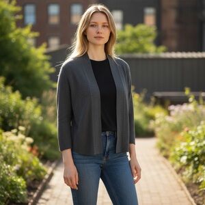 Eileen Fisher Dark Gray Open Front Cardigan